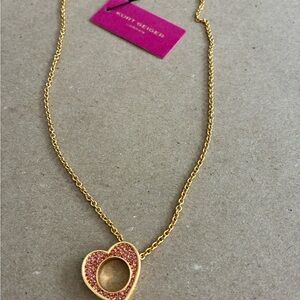 Kurt Geiger heart Gold Necklace with Pink Heart Pendant, new w tag